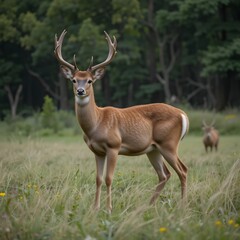 sika deer alone in grass