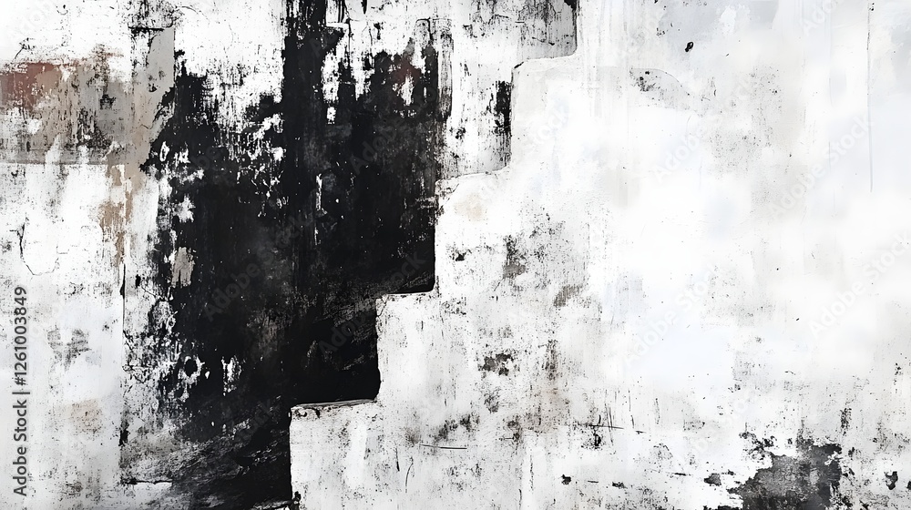Aufkleber Abstract Grungy and Textured Background of an Aged Worn and Deteriorated Wall Surface  Vintage Distressed and Weathered Architectural Facade with Peeling Paint Cracks and Stains