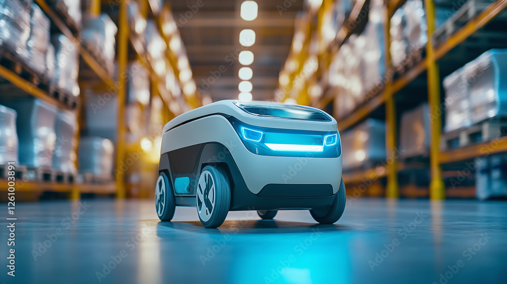 Poster automated warehouse robot on the move, optimizing delivery and logistics. technology drives efficien