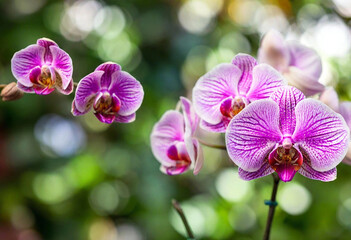 Exotic Orchid Species: A beautifully intricate botanical illustration of rare and exotic orchids with distinct patterns, colors ranging from soft white to deep purple, all set in vivid detail to highl