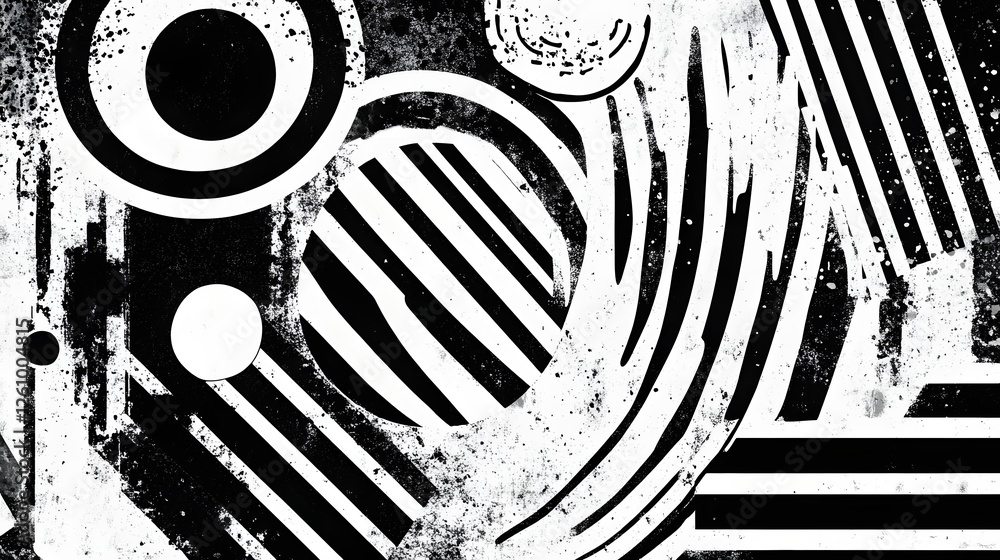 Poster Abstracted geometric shapes lines and patterns in a striking monochrome style creating a modern minimalist and contemporary art impression with depth rhythm and visual interest