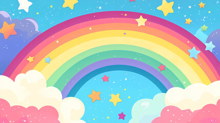 Rainbow and clouds with stars in the sky