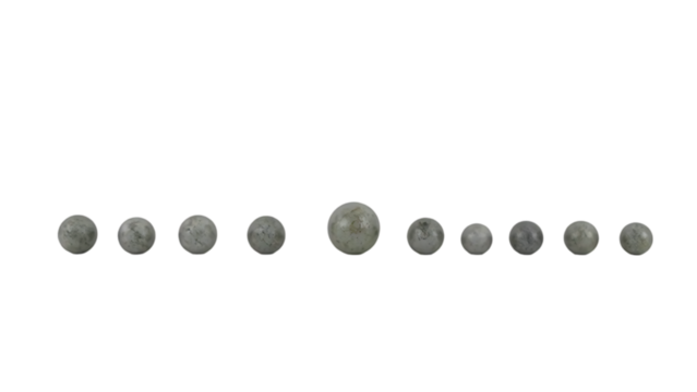 A row of spheres on a transparent background