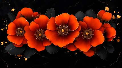 Vibrant Orange Flowers Dark Background Golden Accents