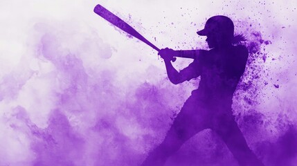 Fototapeta premium Purple baseball player silhouette swinging bat