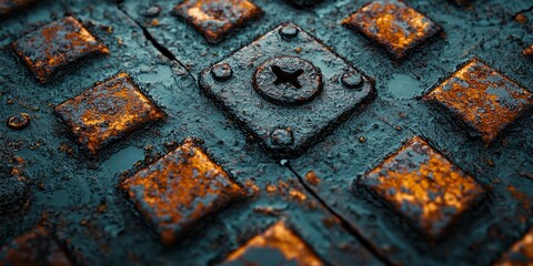 Heavy-Duty Texture: Rusted Metal Mesh with Gritty Urban Aesthetic