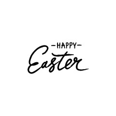 Happy Easter hand-drawn calligraphy in black on a white background. Elegant modern lettering, perfect for greeting cards, posters, invitations, and holiday designs.