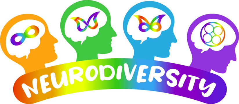  Neurodiversity, autism, ADHD, AuADHD and dyslexia.Differences in personality characteristics. An inclusive, understanding society. Vector illustration