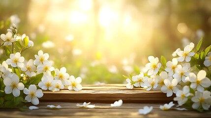 White Blossoms Resting on Wooden Surface in Sunlight