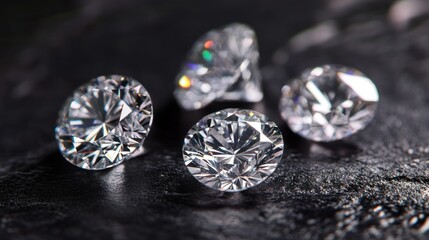 Sparkling diamonds on dark stone background