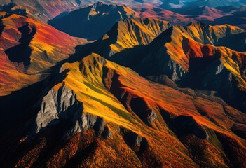 aerial view dynamic mountain landscape vibrant natural patterns capturing raw beauty nature, scenery, terrain, slopes, peaks, valleys, cliffs, panorama