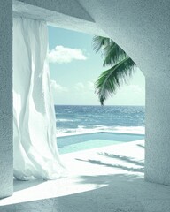Relaxing ocean view from a modern villa coastal paradise digital art serene environment wide angle tranquility