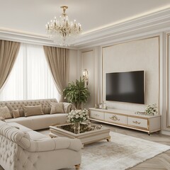 Elegant Living Room with Cream Sofa and Gold Accents