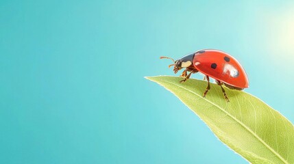 Fototapeta premium Ladybug observing nature on leaf outdoor close-up serene environment colorful background