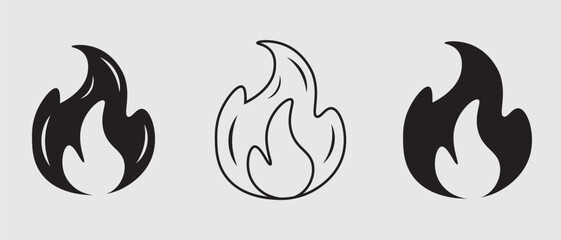 Fototapeta premium Fire flame icon set isolated on white background. Fire set icon silhouette vector symbol. vector illustration.