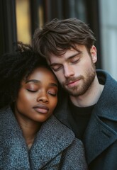 Obraz premium Affectionate Couple Portrait In Winter City