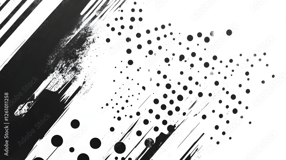 Poster Bold and dynamic abstract background with an explosion of high contrast monochrome paint brushstrokes splatters and abstract patterns conveying a sense of powerful motion energy and visual impact