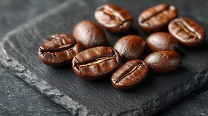 Roasted Coffee Beans On Dark Slate Surface