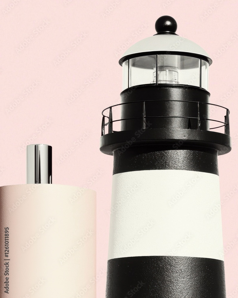 Aufkleber lighthouse and perfume bottle display studio setting product minimalist design close-up perspective