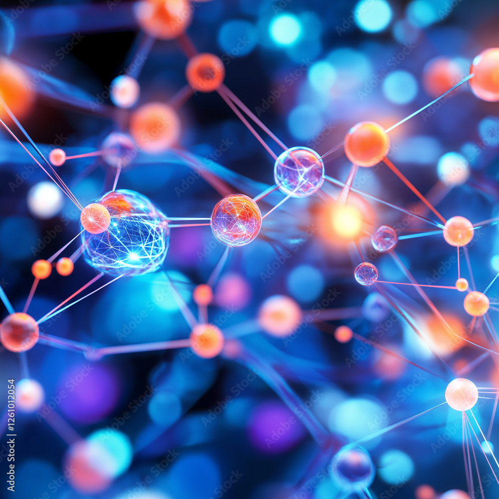 Aufkleber digital abstract network with glowing nodes and connections
