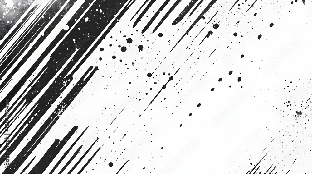 Poster Dynamic black and white abstract paint splash and ink splatter textured background  Chaotic energetic and expressive graphic design element with fluid wet and blurred effects