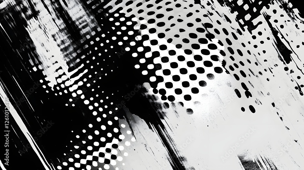 Poster dynamic and visually striking black and white abstract geometric pattern with contrasting dots blurr