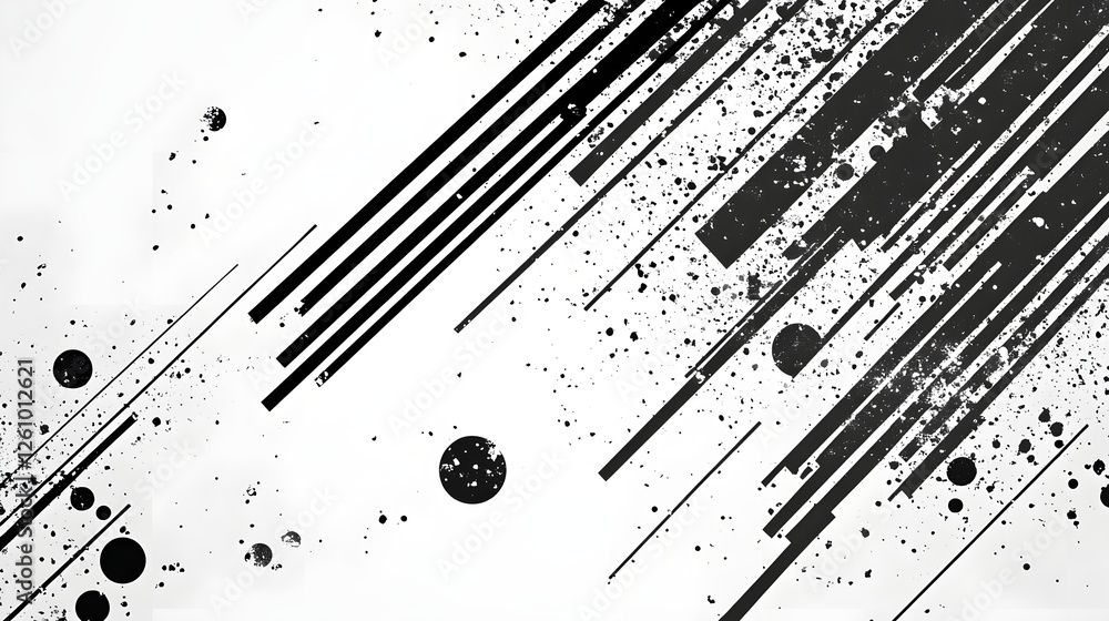 Poster Dynamic Monochrome Abstract Art Composition with Liquid Splash Geometric Shapes Particles and Energetic Stripes  Modern Background with Grungy Expressive and Futuristic Elements