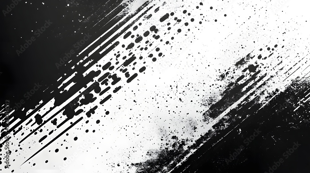 Fototapete dynamic monochrome abstract graphic design pattern with striking brush strokes ink splashes and vibr