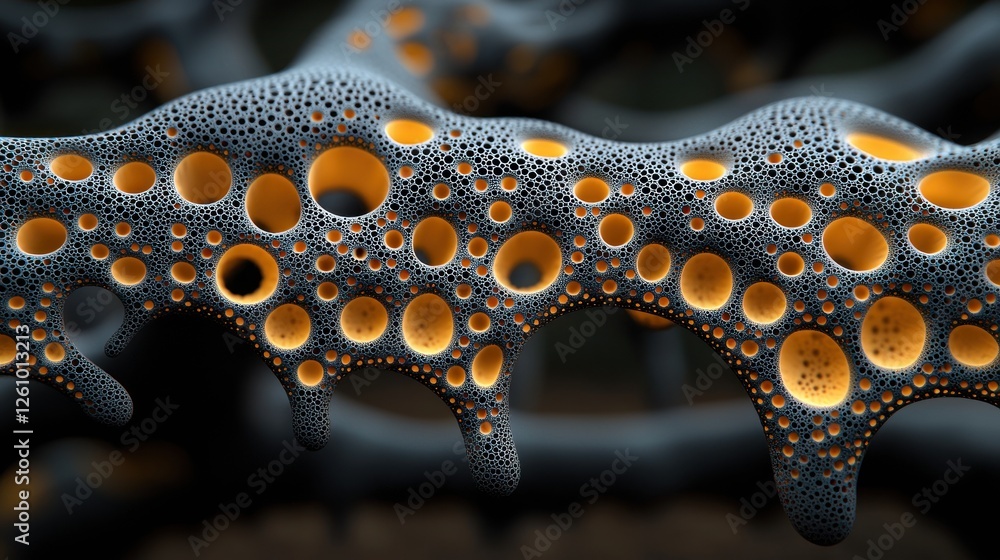 Aufkleber abstract cellular structure: a 3d render of intricate organic forms with glowing inner cavities