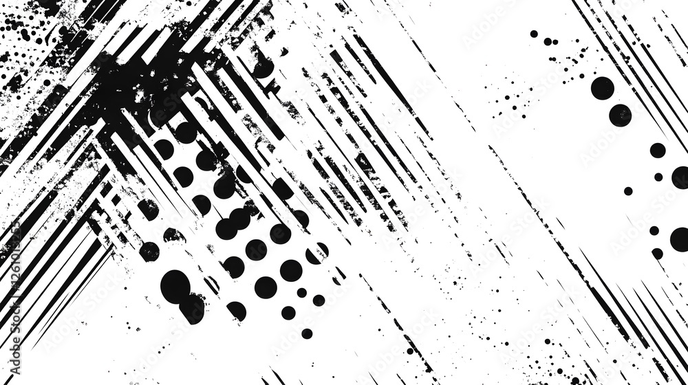 Aufkleber Dynamic Monochrome Splash Abstract Grunge Texture Background with Overlapping Graphic Elements and Fluid Distorted Patterns