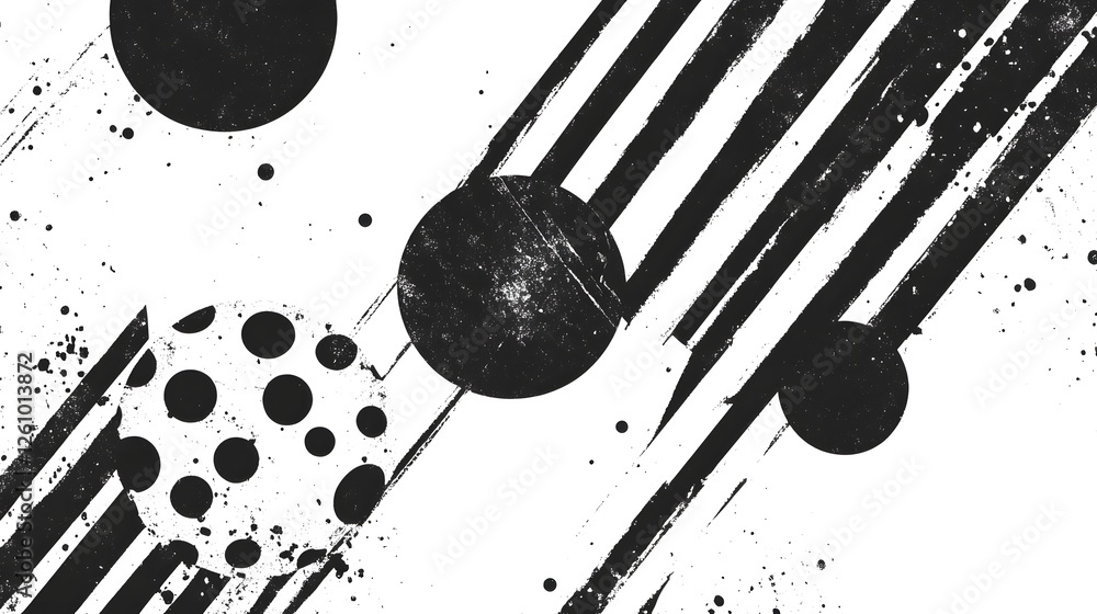 Aufkleber Elegant Monochrome Abstract Art with Geometric Patterns and Textured Splashes  Minimalist black and white design with intersecting lines dots and splatter effects for a bold modern