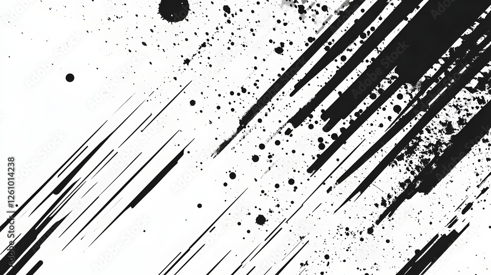 Poster Energetic abstract black and white background with dynamic explosion splatter and particle motion effects  Powerful graphic design template with industrial futuristic and experimental visual style