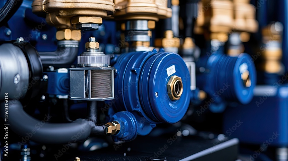Poster close-up view of a turbine engine part showcasing advanced engineering in a busy manufacturing facil