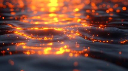 Glowing embers adrift on dark water surface