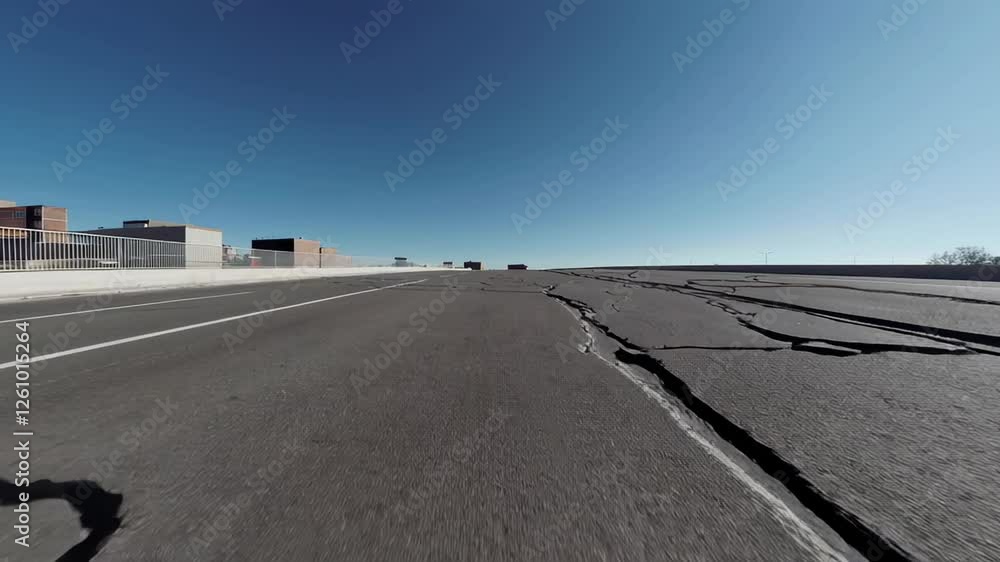 Aufkleber powerful seismic wave breaking highway surface, revealing devastating ground movement causing deep a