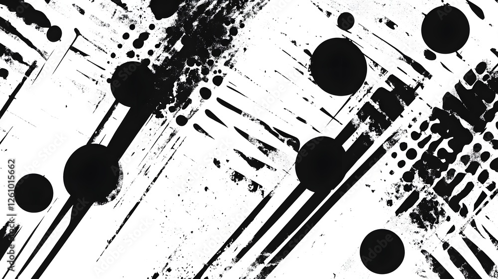 Poster energetic and dynamic abstract monochrome splatter paint texture with bold contrasting black and whi