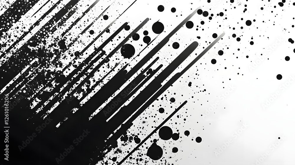 Poster Energetic Monochrome Abstract Splash Graphic with Dynamic Geometric Patterns and Textures  Visually striking contemporary design with a futuristic tech inspired aesthetic and a sense of motion energy