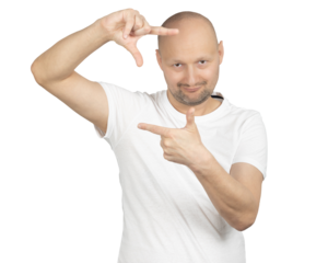 Man making a frame gesture with his hands and smiling