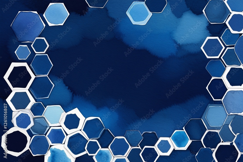 Poster abstract hexagonal pattern in shades of blue on dark background