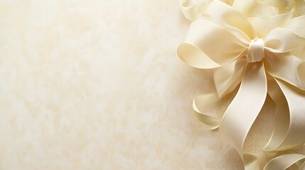 Elegant Cream Satin Ribbon Bow On Beige Background