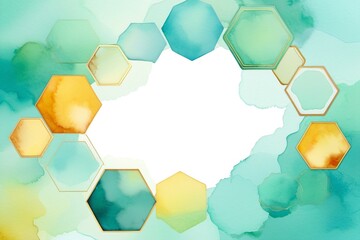 Colorful Watercolor Hexagon Frame with Soft Background Design