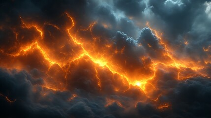 Fiery Lightning Cracks Across Dark Storm Clouds