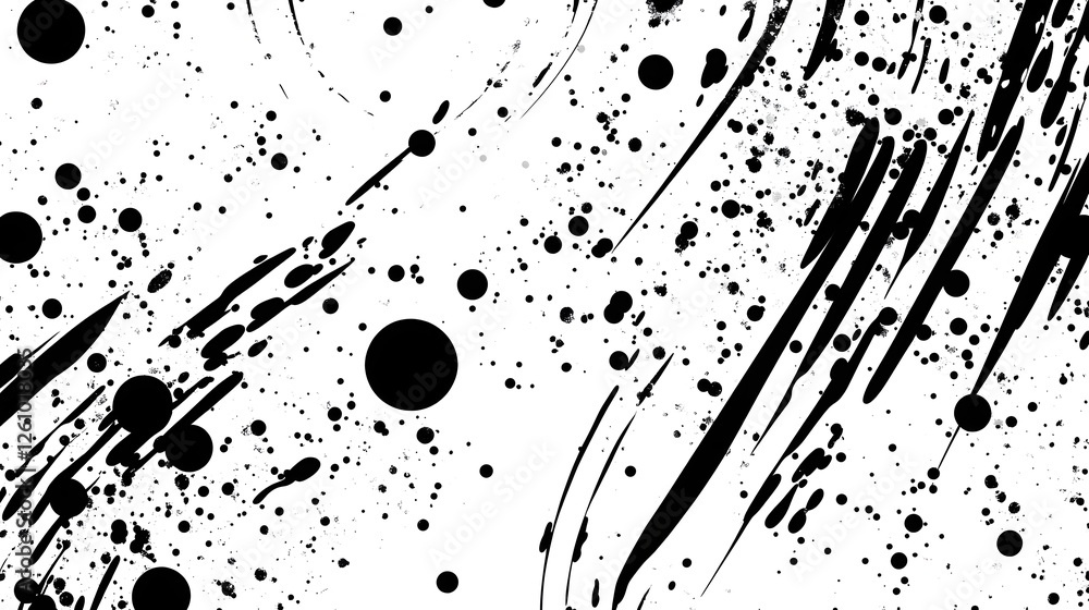 Aufkleber Expressive ink splatter abstract background with dynamic brush strokes fluid patterns and irregular splatter elements  This high energy modern design features a monochrome color palette and a chaotic