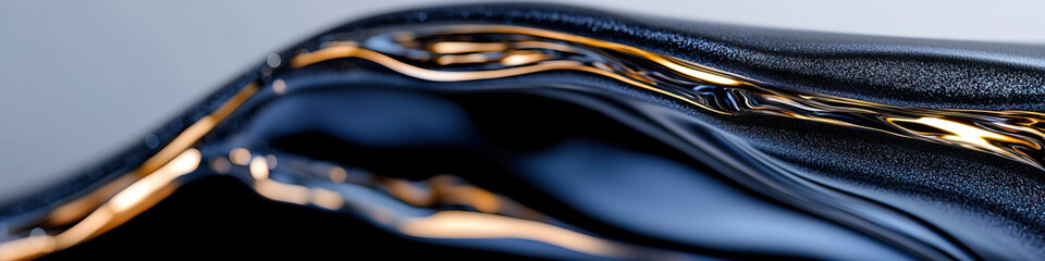 Abstract Image: Dark Metallic Fluid with Gold Highlights