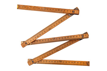 Carpentry folding wooden ruler isolated
