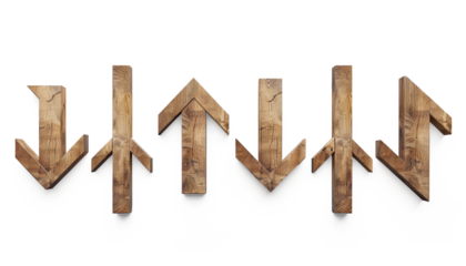  wooden arrow signs on a transparent background