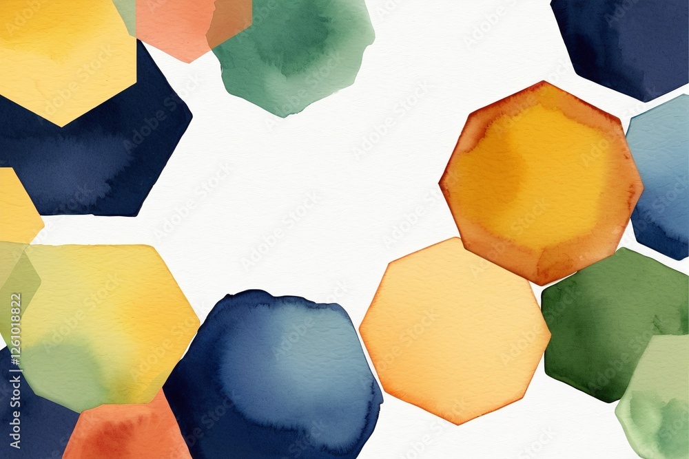 Poster colorful hexagonal shapes in watercolor style on a light background
