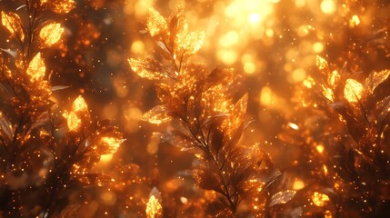 Golden Glittering Leaves Illuminate Autumnal Scene