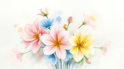This artwork showcases a collection of blooming flowers in warm and cool tones, perfect for seasonal decorations, invitations, and wallpapers