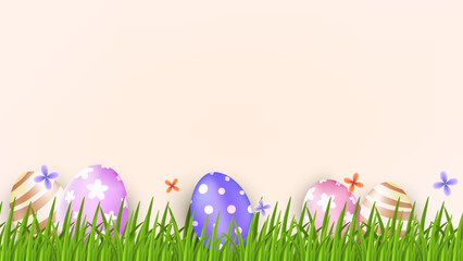 Blank Happy Easter day concept with 3d cartoon style with eggs and flower.